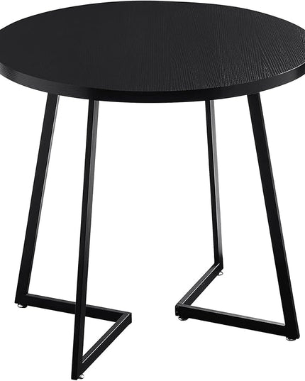 VECELO Round Dining Table with Steel Frame for 2-4 People, Space Saving for Home, Kitchen, Apartment, Black - LeafyLoom
