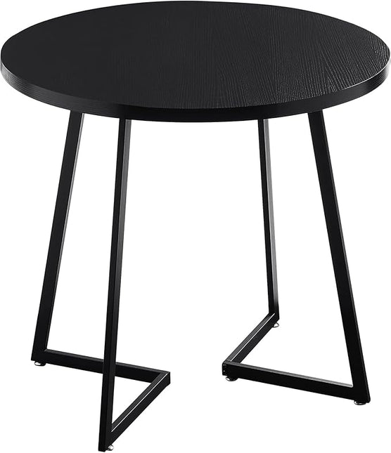VECELO Round Dining Table with Steel Frame for 2-4 People, Space Saving for Home, Kitchen, Apartment, Black - LeafyLoom