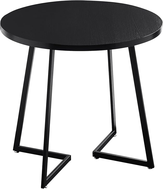 VECELO Round Dining Table with Steel Frame for 2-4 People, Space Saving for Home, Kitchen, Apartment, Black - LeafyLoom