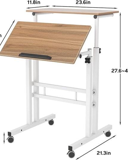 sogesfurniture Mobile Standing Desk Laptop Workstation on Wheels, Adjustable Computer Desk for Standing or Sitting, Oak 101-OK - LeafyLoom