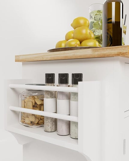 soges Rolling Kitchen Island Cart with Storage, Wood Trolley Cart with Spice and Towel Rack, Mobile Kitchen Storage Cabinet Island Table on Wheels, Serving Cart with Cabinet and Drawers,FZSR-HT01WT - LeafyLoom