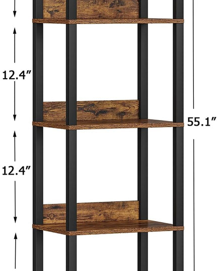 5-Tier Bookshelf with Anti-fall Baffle, Tall Bookcase for Books, Garage Kit, CDs, Movies, Industrial Standing Bookshelves Storage Organizer for Bedroom Office Living Room USSJ001F - LeafyLoom