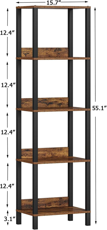 5-Tier Bookshelf with Anti-fall Baffle, Tall Bookcase for Books, Garage Kit, CDs, Movies, Industrial Standing Bookshelves Storage Organizer for Bedroom Office Living Room USSJ001F - LeafyLoom
