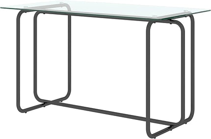 NicBex Dining Table Contemporary Kitchen Table Farmhouse Rustic 1-Piece Rectangle Dining Table with Black Metal Frame, Tempered Glass Dining Table for Kitchen Room, Easy Assembly, Transparent+Black - LeafyLoom