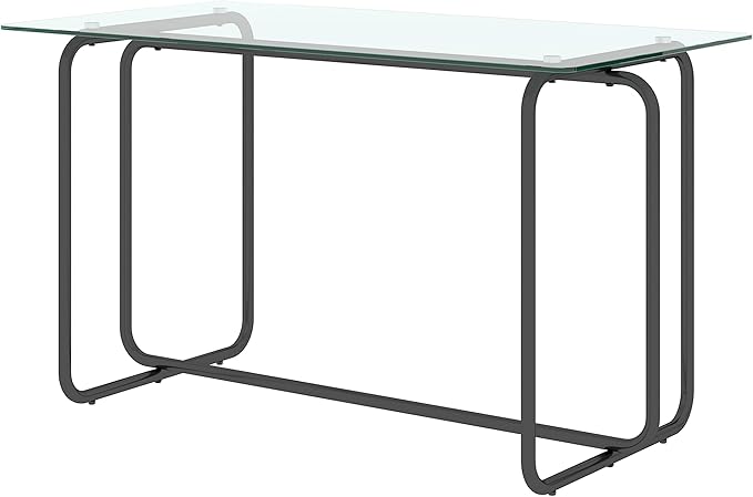 NicBex Dining Table Contemporary Kitchen Table Farmhouse Rustic 1-Piece Rectangle Dining Table with Black Metal Frame, Tempered Glass Dining Table for Kitchen Room, Easy Assembly, Transparent+Black - LeafyLoom