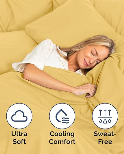 Full Size 4 Piece Sheet Set - Comfy Breathable & Cooling Sheets - Hotel Luxury Bed Sheets for Women & Men - Deep Pockets, Easy-Fit, Extra Soft & Wrinkle Free Sheets - Yellow Oeko-Tex Bed Sheet Set - LeafyLoom