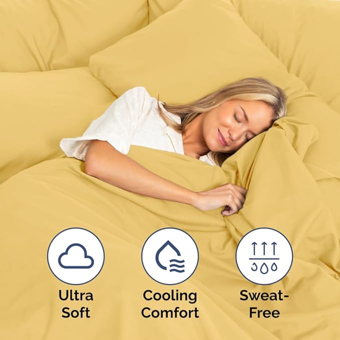 Full Size 4 Piece Sheet Set - Comfy Breathable & Cooling Sheets - Hotel Luxury Bed Sheets for Women & Men - Deep Pockets, Easy-Fit, Extra Soft & Wrinkle Free Sheets - Yellow Oeko-Tex Bed Sheet Set - LeafyLoom