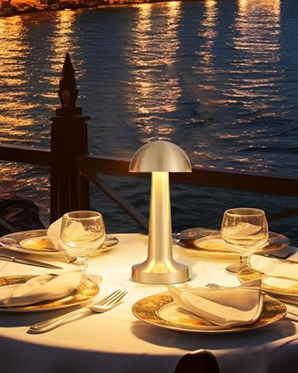 Portable LED Table Lamp, 3-Levels Brightness Metal Desk Lamp, 3 Color Touch Control Rechargeable Lamp, Night Light, Bedside Lamp,Dining Room Lamp (Gold) - LeafyLoom