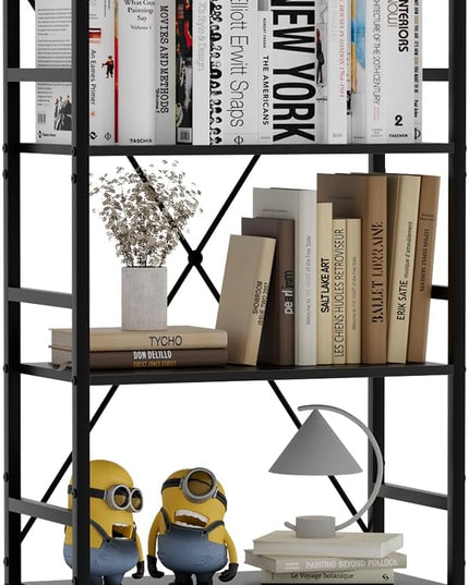 5-Tier Bookshelf, 24 Inch Width Industrial Arched Bookcase, Vintage Storage Rack with Open Shelves, Free Standing Shelf for Home Office, Living Room,Bedroom, Black - LeafyLoom