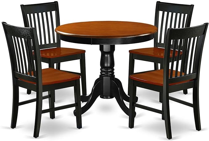 East West Furniture ANNO5-BCH-W 5 Piece Set Includes a Round Dining Room Table with Pedestal and 4 Wood Seat Chairs, 36x36 Inch - LeafyLoom