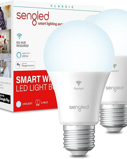 Sengled Smart Light Bulbs, WiFi Light Bulbs, Alexa Light Bulb, Smart Bulbs that Work with Alexa & Google Assistant, A19 Daylight (5000K) No Hub Required, 800LM 60W Equivalent High CRI>90, 2 Pack Sengled