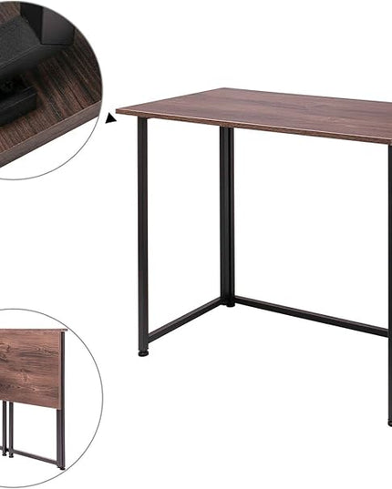 Leopard Outdoor Products Folding Computer Desk for Small Spaces, Space-Saving Home Office Desk, Foldable Computer Table, Laptop Table, Writing Desk, Compact Study Reading Table (Dark Brown) - LeafyLoom