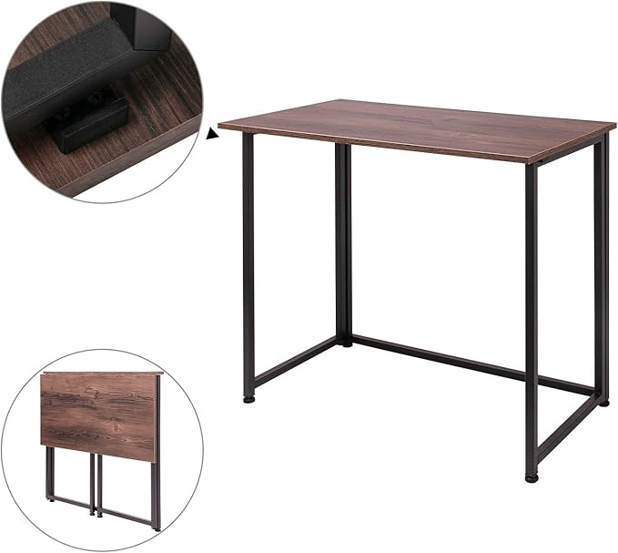Leopard Outdoor Products Folding Computer Desk for Small Spaces, Space-Saving Home Office Desk, Foldable Computer Table, Laptop Table, Writing Desk, Compact Study Reading Table (Dark Brown) - LeafyLoom