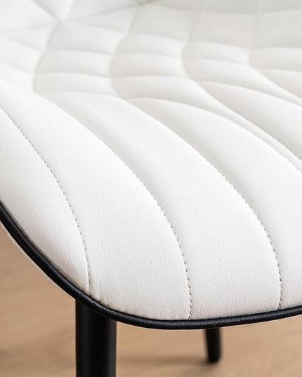 YOUNUOKE Dining Chairs Set of 2 Mid Century Modern Kitchen Chair Comfortable Upholstered Faux Leather Dinner Chairs for Kitchen Dining Room, White - LeafyLoom
