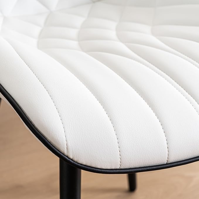 YOUNUOKE Dining Chairs Set of 2 Mid Century Modern Kitchen Chair Comfortable Upholstered Faux Leather Dinner Chairs for Kitchen Dining Room, White - LeafyLoom