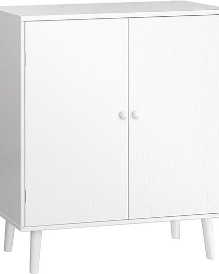 Buffet Cabinet with Storage, Storage Cabinet with 2 Doors, White Cabinet with Solid Wood Feet, Sideboard Cabinet Accent Cabinet, for Kitchen, Entryway, Living Room - LeafyLoom