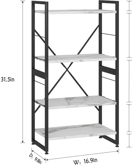 4 Tiers Bookshelf Adjustable White Faux Marble Organizer, Modern Small Bookcase for Small Space,Industrial Wooden Storage Display Rack and Storage Organizer for Living Room Home Office - LeafyLoom