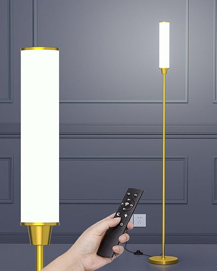 Floor Lamp with Remote Control,Bright Floor Lamps for Living Room/Bedroom/Office, Stepless Adjustable 3000K-6000K Colors and 10-100% Brightness,Standing Light with Foot Switch (Brass Gold) - LeafyLoom