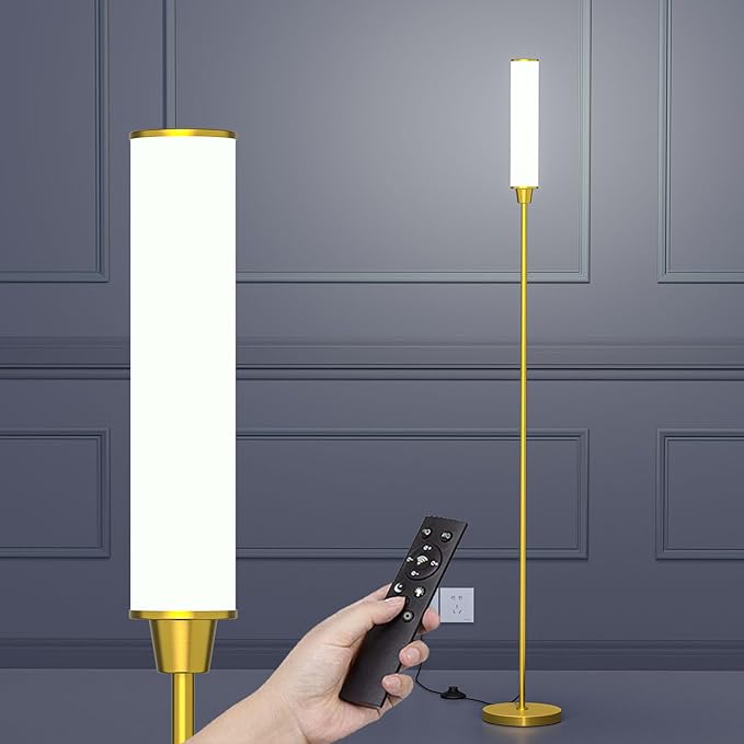 Floor Lamp with Remote Control,Bright Floor Lamps for Living Room/Bedroom/Office, Stepless Adjustable 3000K-6000K Colors and 10-100% Brightness,Standing Light with Foot Switch (Brass Gold) - LeafyLoom