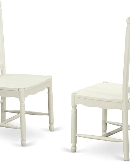 East West Furniture DOC-LWH-W Dover Dining Room Chairs - Slat Back Wooden Seat Chairs, Set of 2, Linen White - LeafyLoom