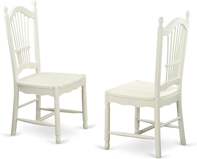 East West Furniture DOC-LWH-W Dover Dining Room Chairs - Slat Back Wooden Seat Chairs, Set of 2, Linen White - LeafyLoom