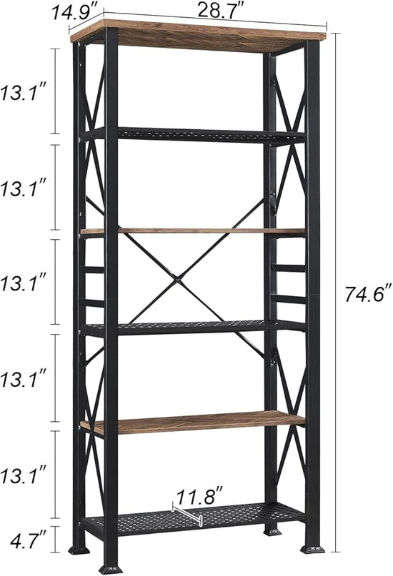 HOMBAZAAR Bookshelf, 6-Tier Industrial Bookshelf, Etagere Bookcases and Bookshelves, Tall Bookshelf Storage Organizer, Freestanding Bookshelf for Living Room, Bedroom and Home Office, Brown - LeafyLoom