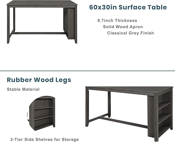 Farmhouse Style Counter Height Rustic 4 Chairs, Long-Lasting Solid Rubber Wooden Bar, Easy Assembly, Room, Kitchen, 5 Piece Dining Table Set, Gray 10 - LeafyLoom