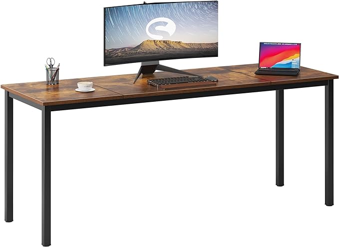 soges 70.8 Inch Stylish Computer Desk, Large Executive Office Desk, Simple Study Writing Desk, Workstation Business Furniture for Home Office, Rustic Brown - LeafyLoom