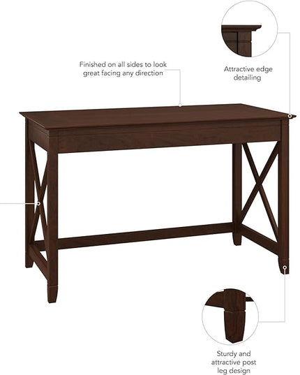 Bush Furniture Key West Writing Table for Home Office | Small Modern Farmhouse Desk, 48W, Bing Cherry - LeafyLoom