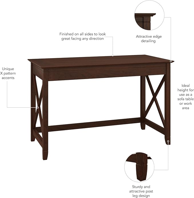 Bush Furniture Key West Writing Table for Home Office | Small Modern Farmhouse Desk, 48W, Bing Cherry - LeafyLoom