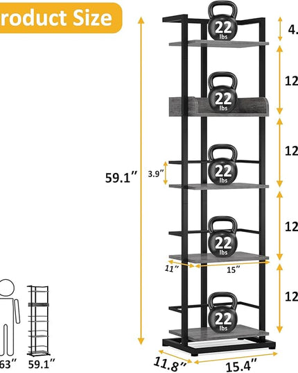 Bookshelf 5-Tier Book shelf - Narrow Wood Bookcase Tall Corner Book Shelves Storage Organizer Display Book Rack for Living Room Bedroom Office Home Grey - LeafyLoom