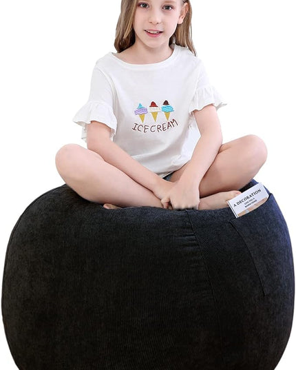 Bean Bag Chair Cover (No Filler) Stuffed Animal Storage for Kids .Soft Premium Corduroy Stuffable Beanbag for Organizing Children Plush Toys or Memory Foam Small 100L (Black) - LeafyLoom