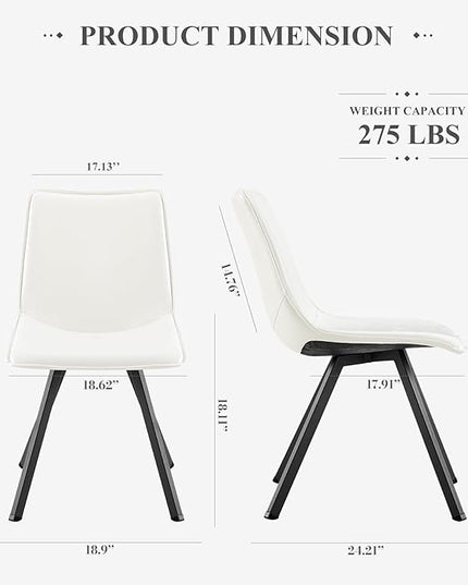 COLAMY PU Leather Dining Chairs Set of 2, High Back Modern Upholstered Dining Room Kitchen Side Chair with Metal Legs for Home/Living Room/Bedroom/Office, White - LeafyLoom