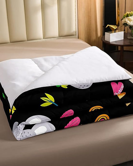 Erosebridal Koala Comforter Set, Kids Rainbow Bedding Set Twin Size Flower Love Heart Duvet Sets for Girls Boys Children Cute Animal Cartoon Down Comforter 2 Pieces with 1 Pillow Case, Black - LeafyLoom