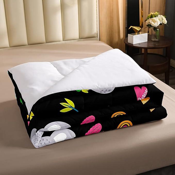 Erosebridal Koala Comforter Set, Kids Rainbow Bedding Set Twin Size Flower Love Heart Duvet Sets for Girls Boys Children Cute Animal Cartoon Down Comforter 2 Pieces with 1 Pillow Case, Black - LeafyLoom