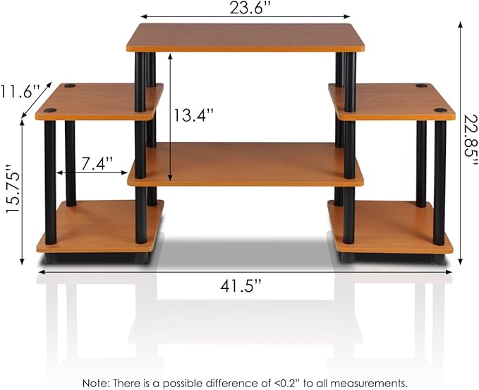 Furinno No Tools Tube Entertainment Center, Light Cherry/Black, Square Corner - LeafyLoom