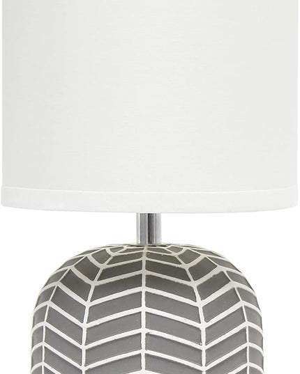 Simple Designs LT1137-GRY 10.43" Petite Contemporary Webbed Waves Base Bedside Table Desk Lamp w White Fabric Drum Shade for Home Decor, Bedroom, Living Room, Entryway, Office, Gray - LeafyLoom