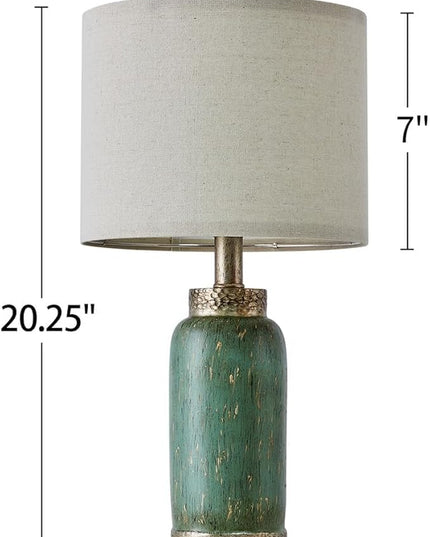 Table Lamp for Bedroom Living Room 20.25" Farmhouse Rustic Vintage Small Lamps Bedside Nightstand Light Home Office Desk Retro Mysterious East Style Deco (Antique Green) - LeafyLoom
