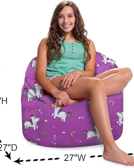 Posh Creations Structured Comfy Bean Bag Chair for Gaming, Reading, and Watching TV, Sonoma Lounge, Canvas - Unicorn and Rainbows on Purple - LeafyLoom