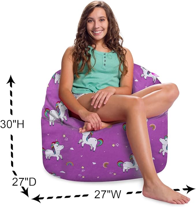 Posh Creations Structured Comfy Bean Bag Chair for Gaming, Reading, and Watching TV, Sonoma Lounge, Canvas - Unicorn and Rainbows on Purple - LeafyLoom