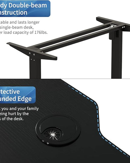 Adjustable Height L-Shaped Electric 59 Inch Sit-Stand Computer Desk with 3 Splice Boards, Lockable Casters-Ideal for Home Office, 59Inch, Black - LeafyLoom