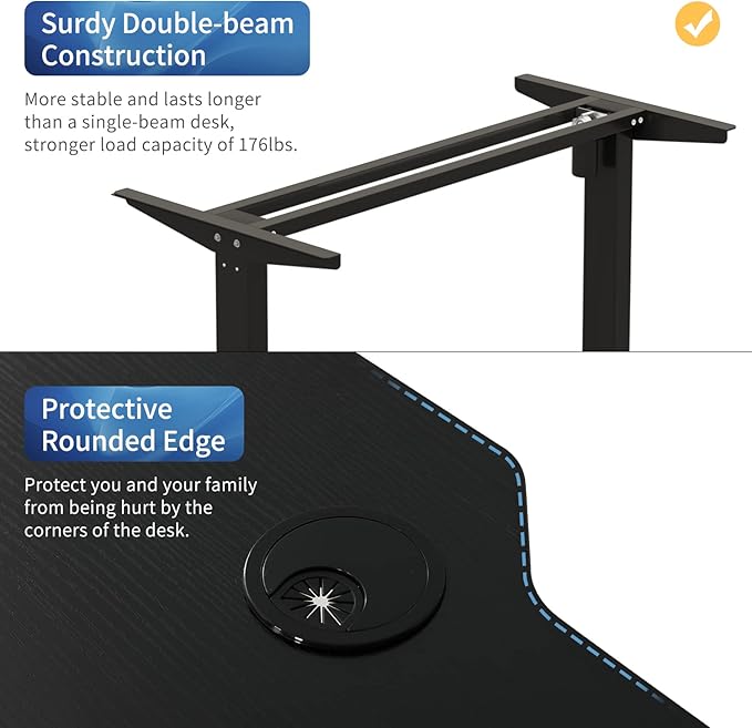 Adjustable Height L-Shaped Electric 59 Inch Sit-Stand Computer Desk with 3 Splice Boards, Lockable Casters-Ideal for Home Office, 59Inch, Black - LeafyLoom