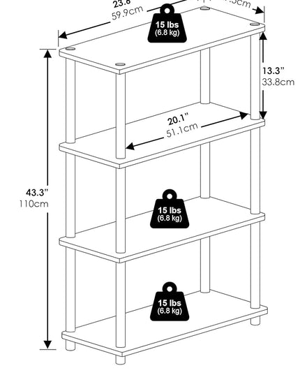Furinno Turn-N-Tube 4-Tier Multipurpose Shelf Display Rack, White/White - LeafyLoom