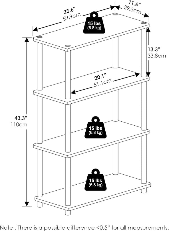 Furinno Turn-N-Tube 4-Tier Multipurpose Shelf Display Rack, White/White - LeafyLoom