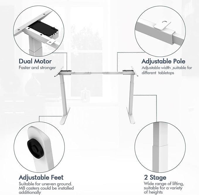 AIMEZ0 Dual Motor Electric Sit Stand Desk Standing Desk Frame Adjustable Height 27.4-45.6 inches Motorized Standing Computer Desk for Home and Office (White Frame only) - LeafyLoom