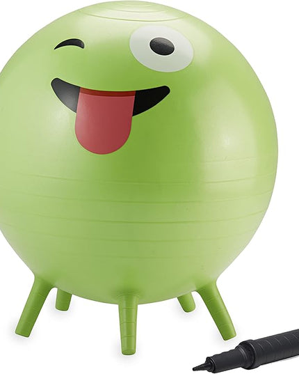 Gaiam Kids Stay-N-Play Children's Balance Ball, Flexible School Chair Active Classroom Desk Alternative Seating, Built-In Stay-Put Soft Stability Legs, Includes Air Pump, 45cm, Green Crazy Silly - LeafyLoom