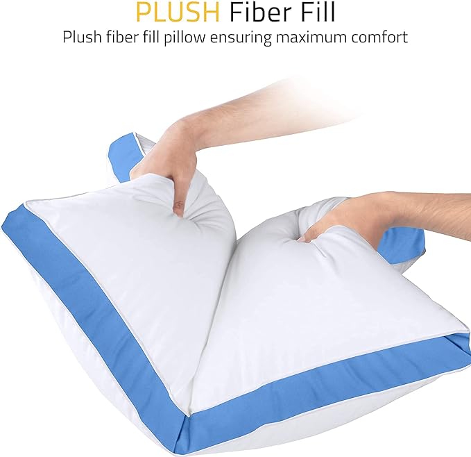 Utopia Bedding Bed Pillows for Sleeping Queen Size (Blue), Set of 2, Cooling Hotel Quality, Gusseted Pillow for Back, Stomach or Side Sleepers - LeafyLoom