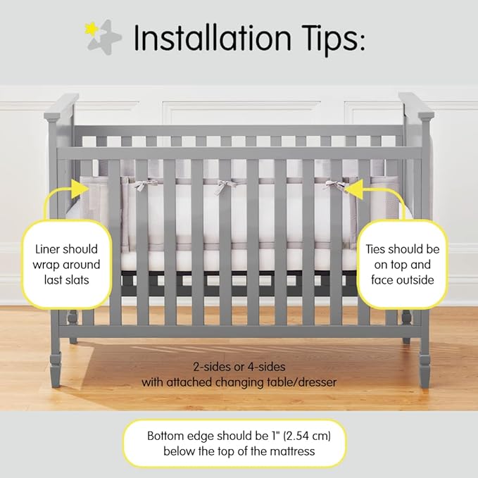 BreathableBaby Breathable Mesh Liner for Full-Size Cribs, Classic 3mm Mesh, Gray (Size 2FS Covers 2 Sides) - LeafyLoom
