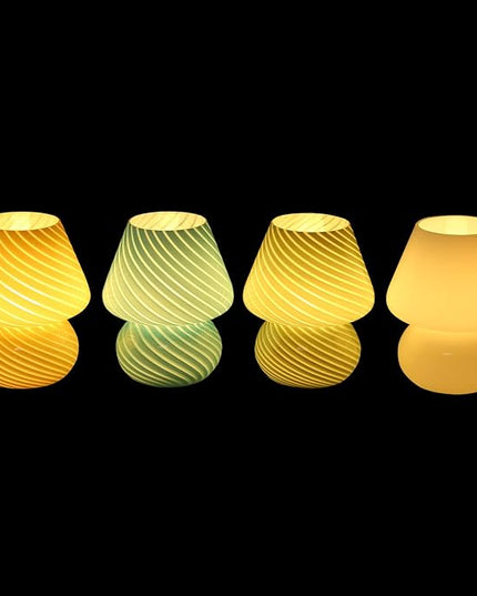 BSOD Mushroom Lamp, Glass Bedside Night Green Table Lamps Murano Vintage Small Nightstand Desklamp Swirl Light for Home Decor, Living, Bedroom, Gift (Stripe Green) - LeafyLoom