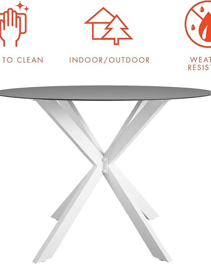 CosmoLiving by Cosmopolitan 88289WHGE Circi Collection Dining Table with Glass Top, White - LeafyLoom
